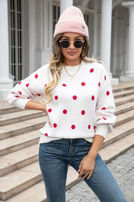 Stilzeits | Pullover - Frauen Winter Polka Dots Strickpullover