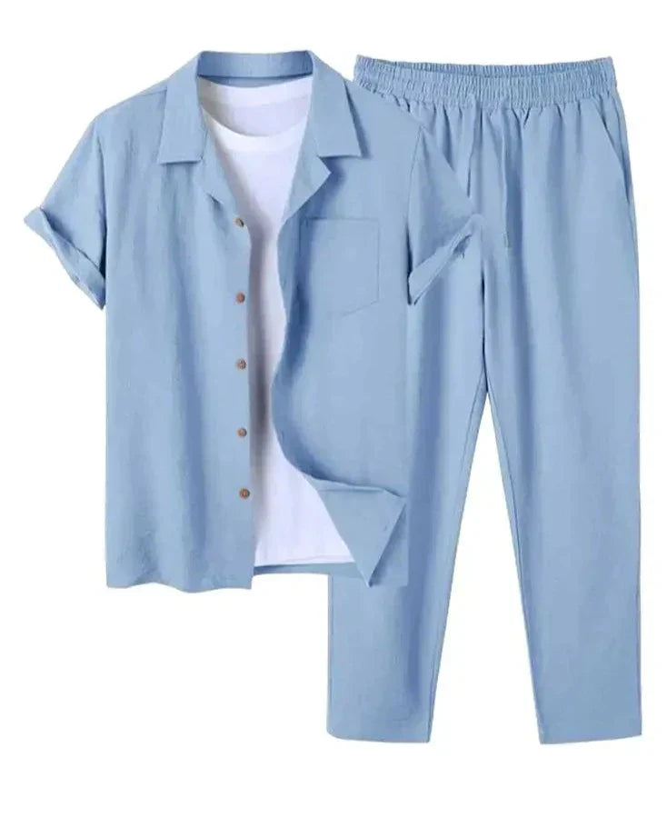Herren Leinen Kurzarmhemd und Hose Set