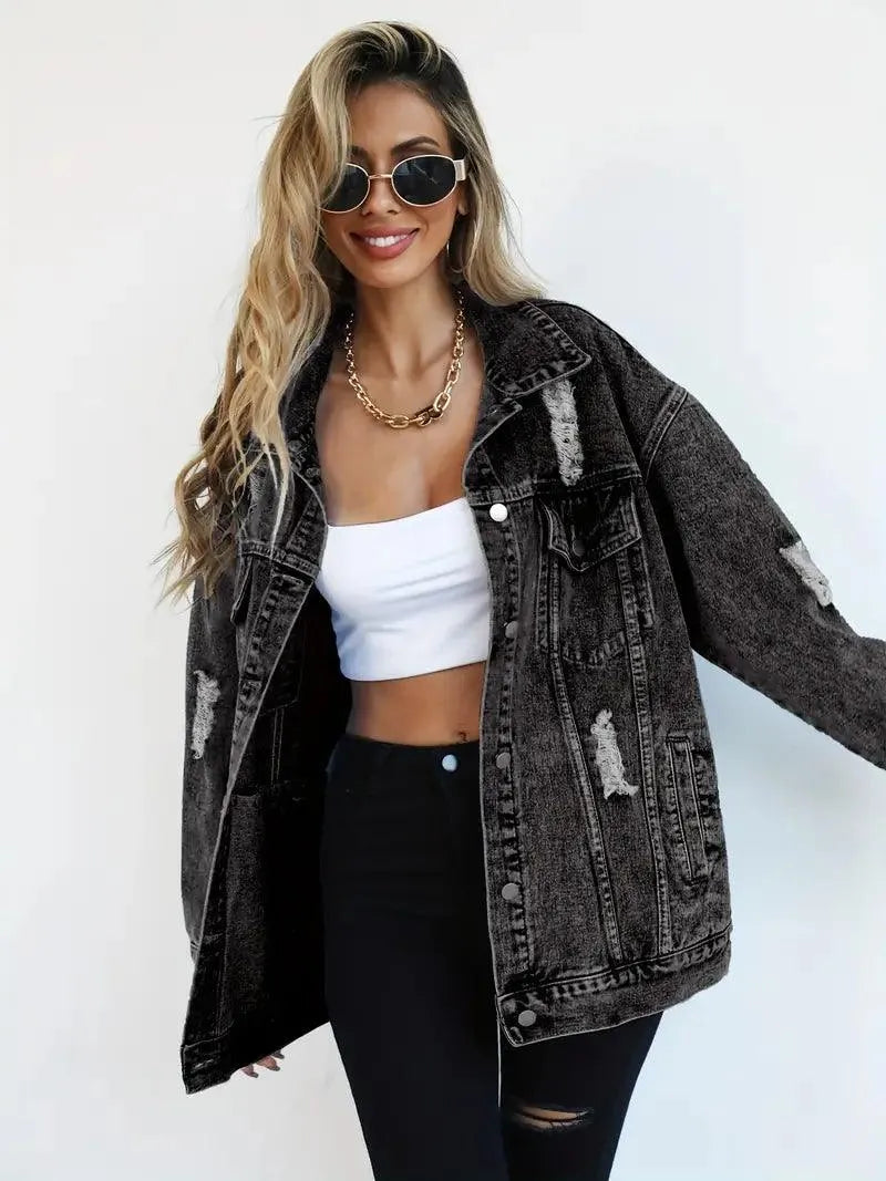 Damen Oversized Jeansjacke – Lässige Bequeme Passform
