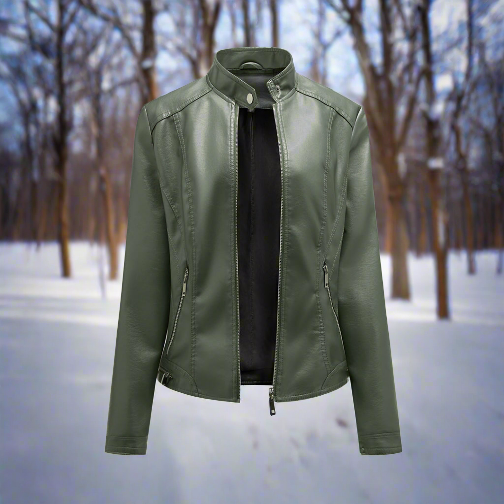 Stilzeits | Lederjacke - Biker-Stil - Reißverschluss - Stehkragen - Slim Fit