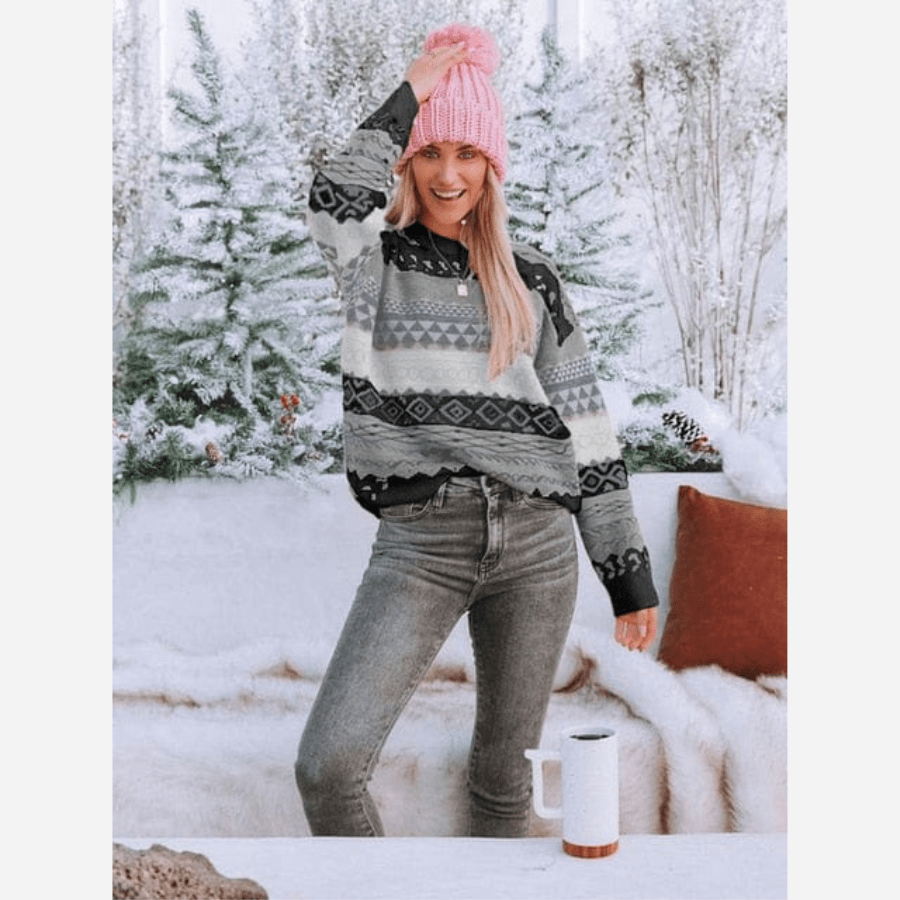 Stilzeits | Boheme Gemusteter Strickpullover Weiche Strickqualität Winterkomfort
