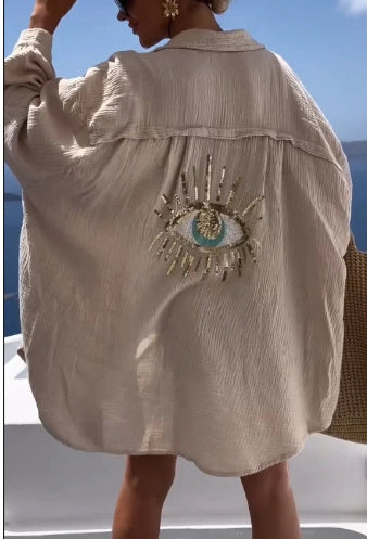 Strandhemd mit Pailletten und Stickerei von Fudus