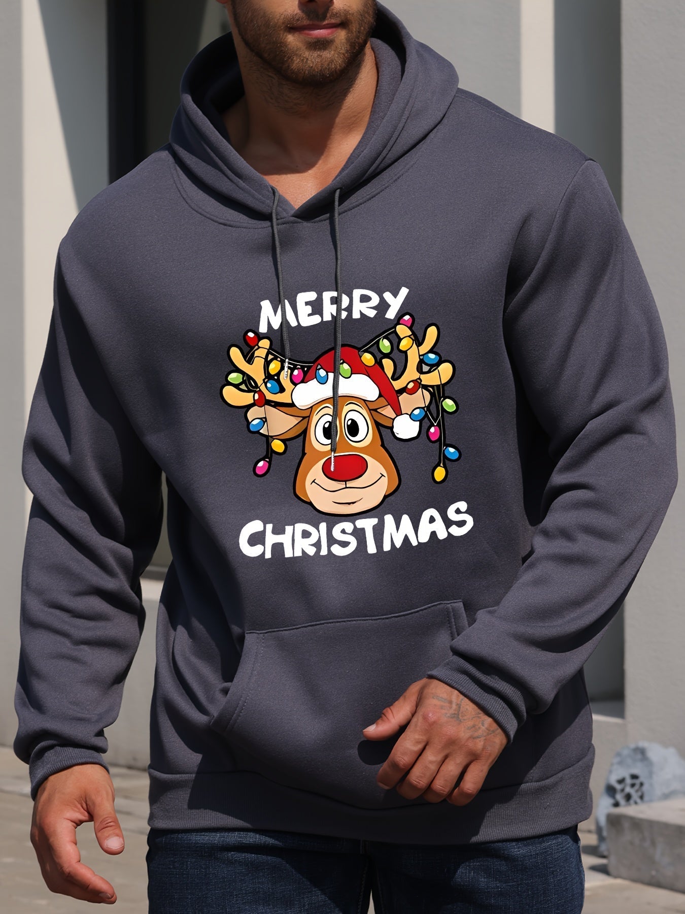 Stilzeits | Weihnachtskapuzenpullover mit Rentierdruck Polyester Frohe Weihnachten Design