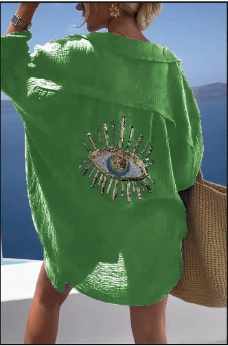 Strandhemd mit Pailletten und Stickerei von Fudus