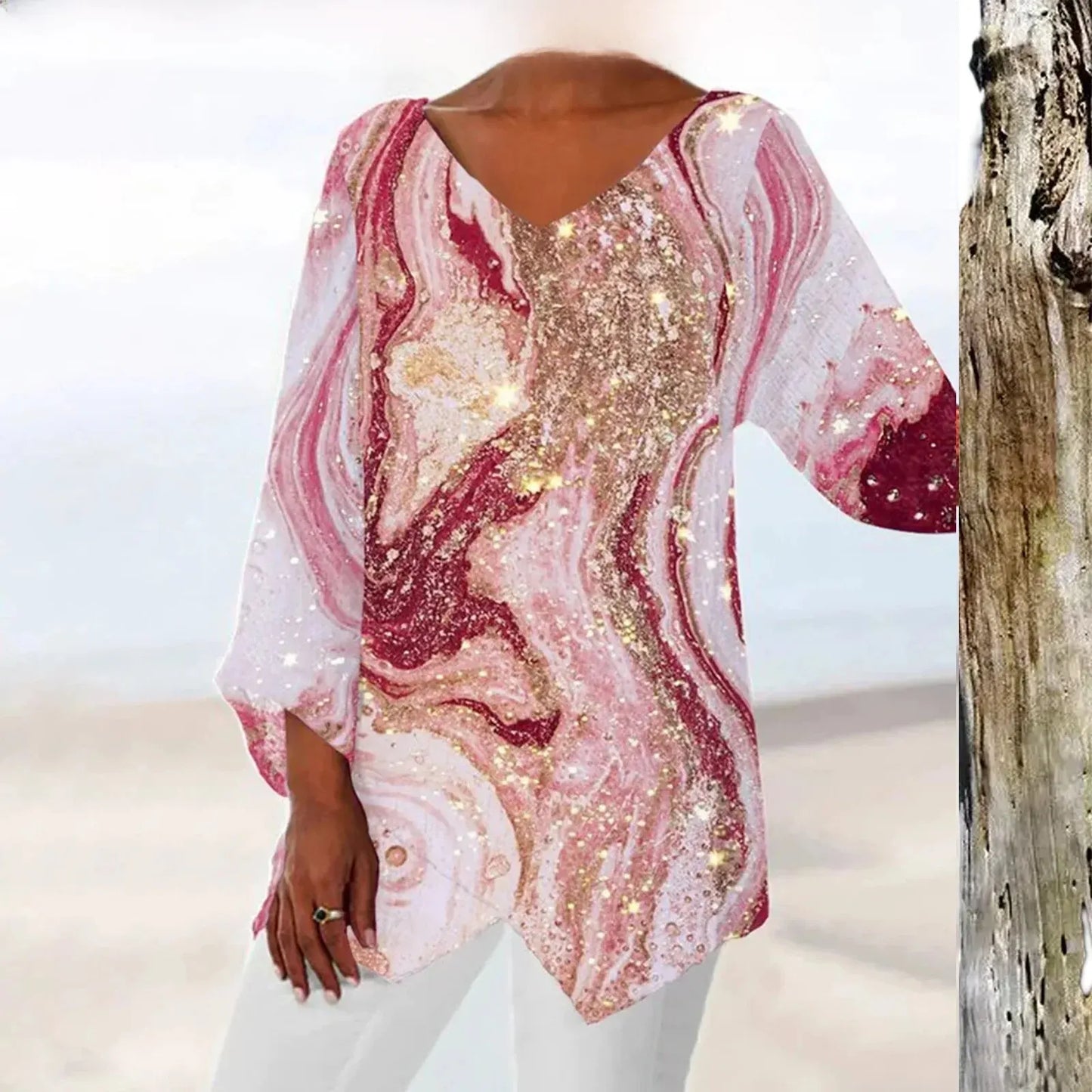 Stilvolles, bequemes & vielseitiges Damen Vintage Oberteil Clara mit V-Ausschnitt