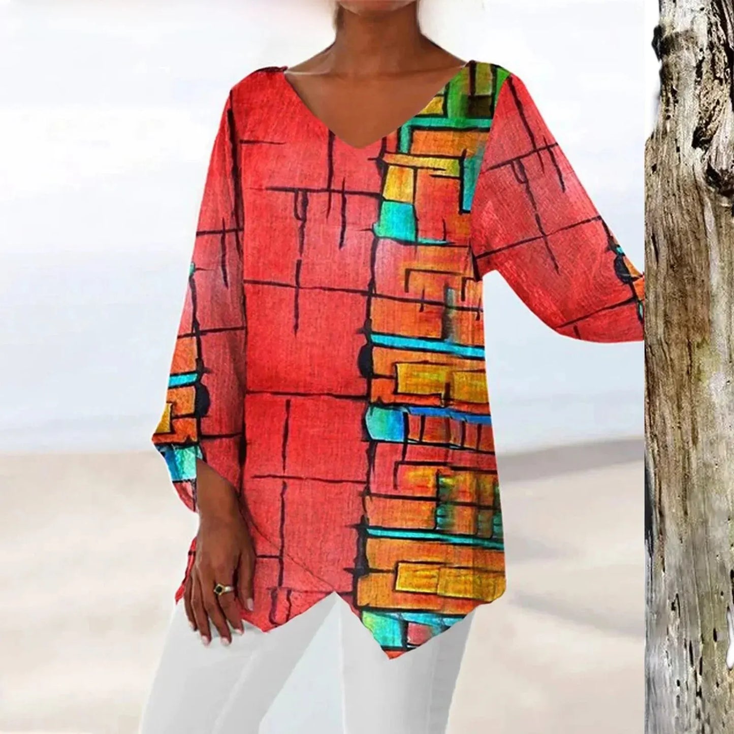 Stilvolles, bequemes & vielseitiges Damen Vintage Oberteil Clara mit V-Ausschnitt