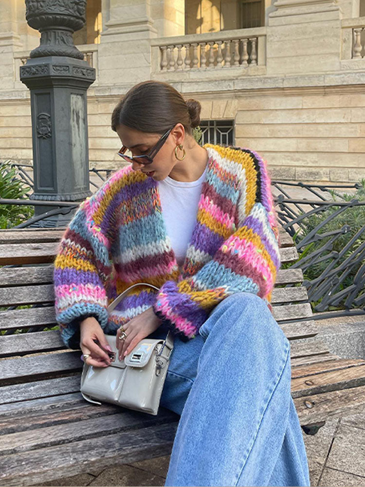 Stilzeits | Gestreifter Schicker Strickcardigan