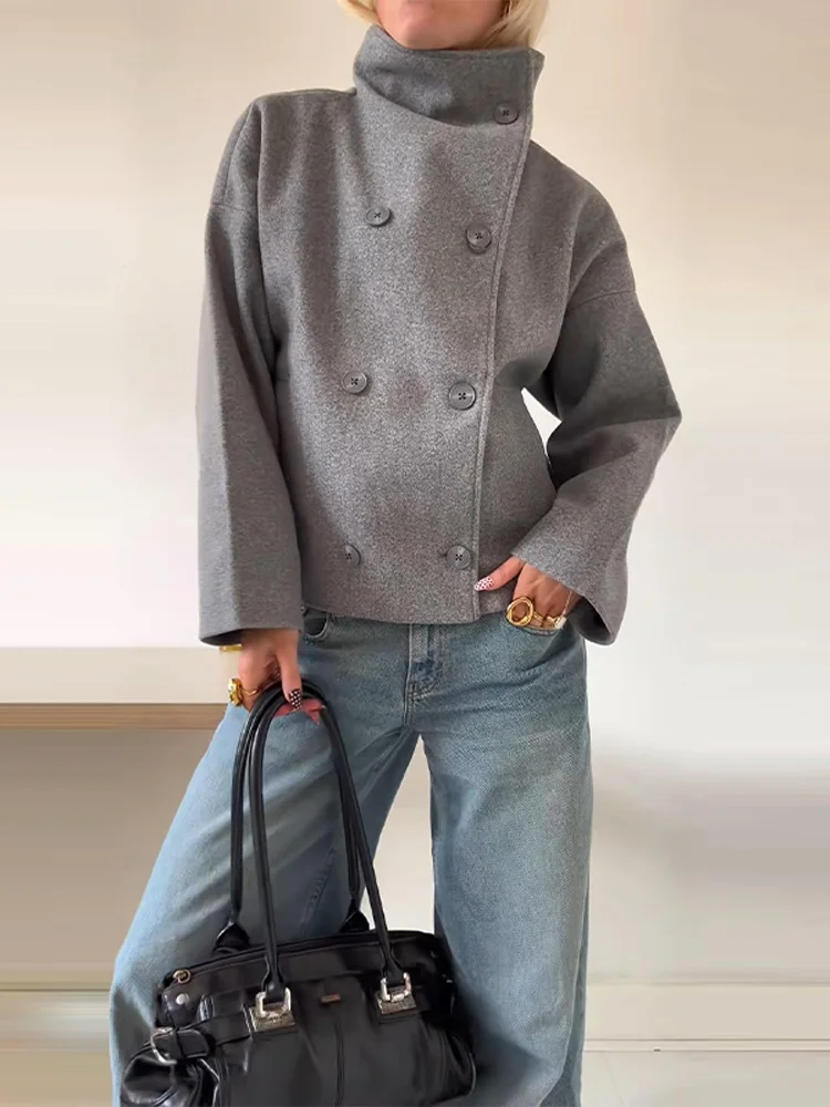 Stilzeits | Wollmischung Jacke mit Hohem Kragen und Knöpfen