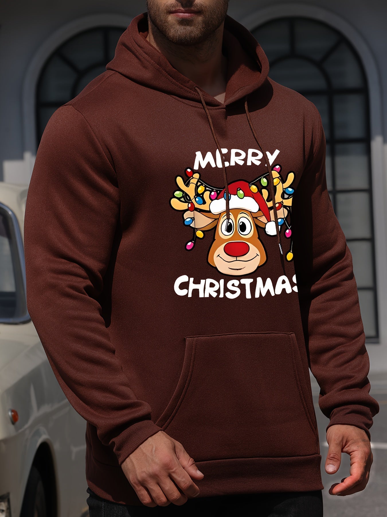 Stilzeits | Weihnachtskapuzenpullover mit Rentierdruck Polyester Frohe Weihnachten Design