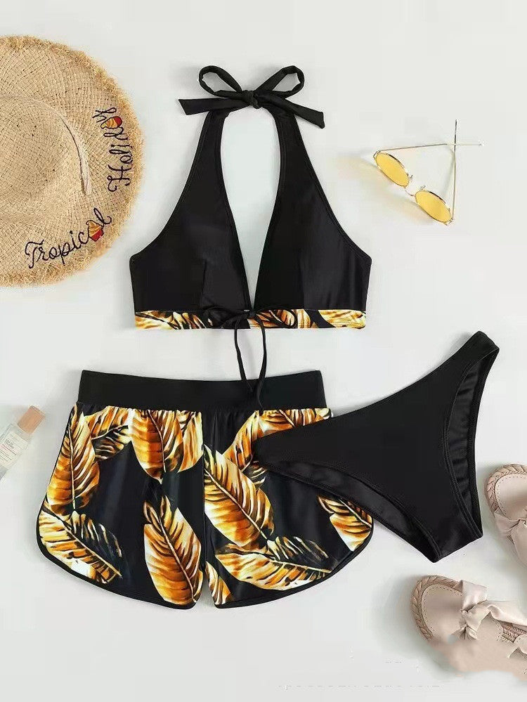 Damen Dreiteiliges Bikini mit Haltertop und passendem Shorts