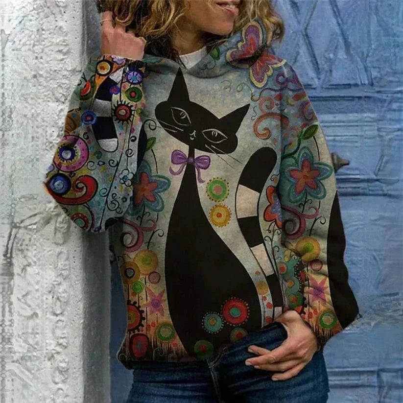 Stilvoller Kapuzenpullover mit Katzenmotiv von Fudus