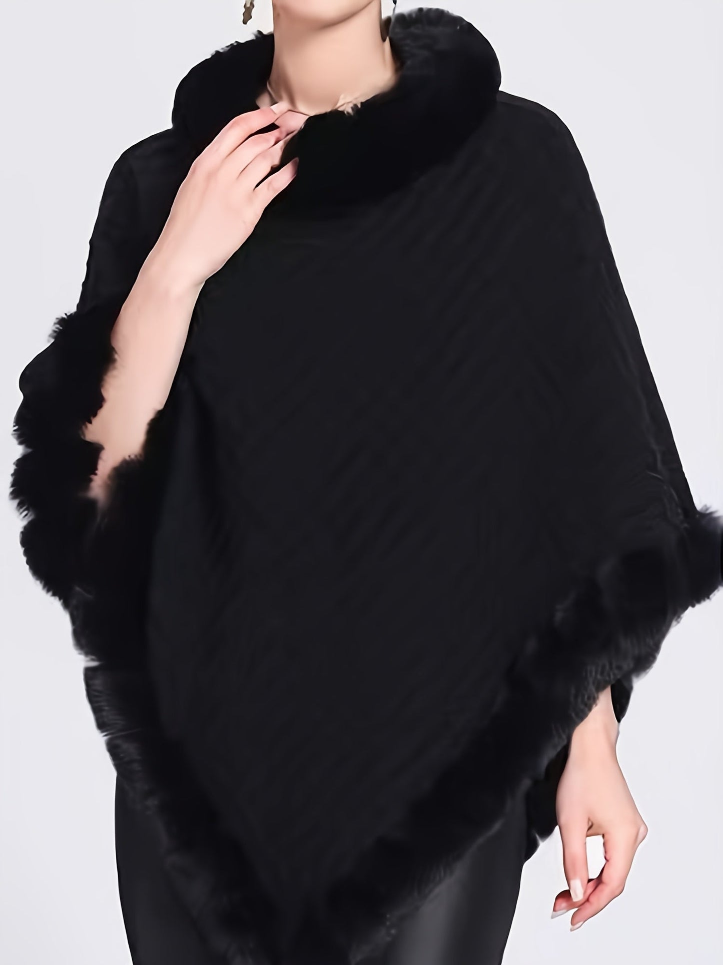Stilzeits | Poncho mit Pelzdetails Acrylmix Elegante Struktur