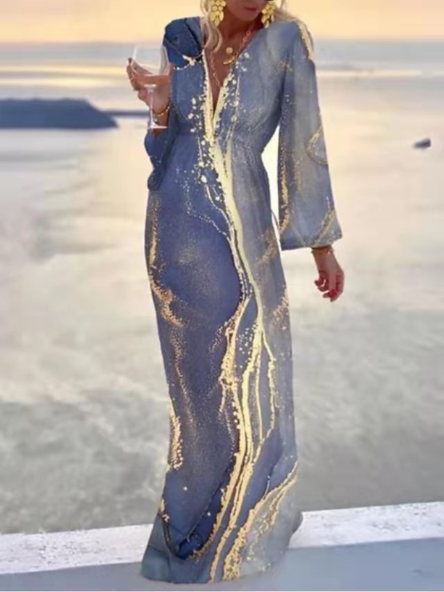Strandkleid mit V-Ausschnitt, Chiffonärmeln und Taillierung von Fudus