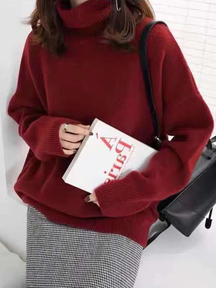 Damen Übergroßer Strickpullover - Rollkragen mit Lockere Passform
