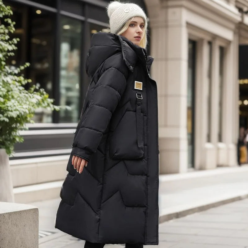 Damen Oversized Wintermantel - Reißverschluss & Gesteppt mit Kapuze