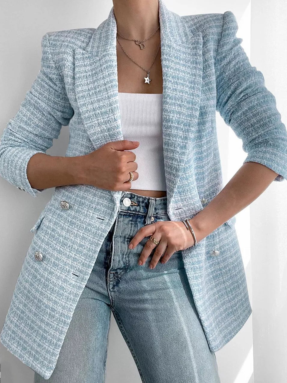 Tweed Blazer mit Karomuster
