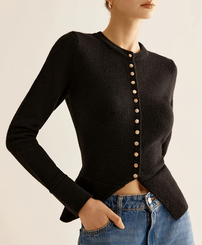 Stilzeits | Cardigan - Frauen Herbst Schwarz Strickjacke mit Knopfleiste