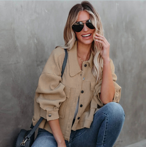 Stilzeits | Lässige Kurze Jacke Baumwolle Leicht und Trendy