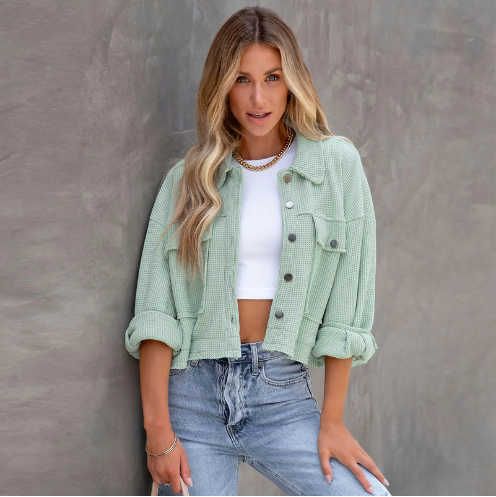 Stilzeits | Lässige Kurze Jacke Baumwolle Leicht und Trendy