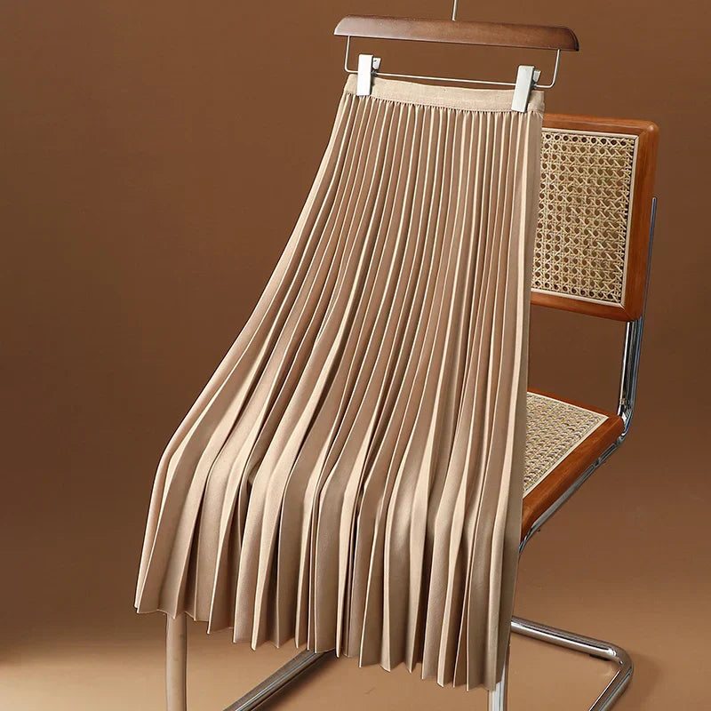 Damen Plissierter Midi-Rock – A-Linie mit Hohem Elastischem Bund