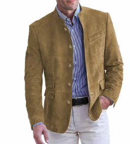 Herren Wildleder-Stehkragen-Blazer – Knopfdesign