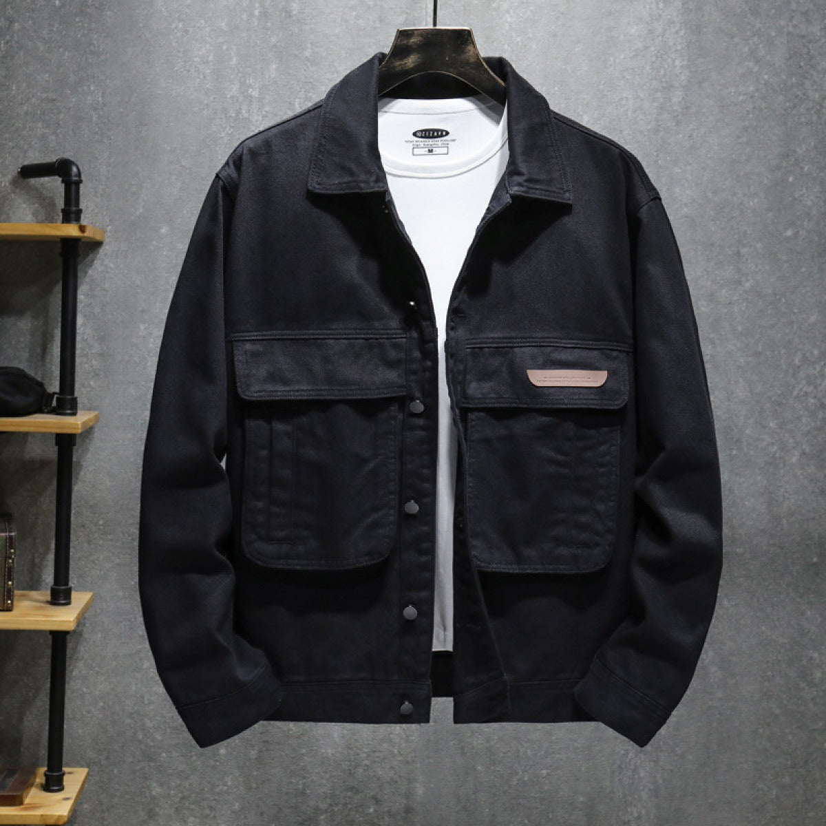 Stilzeits | Schwarze Utility-Herrenjacke mit großen Taschen