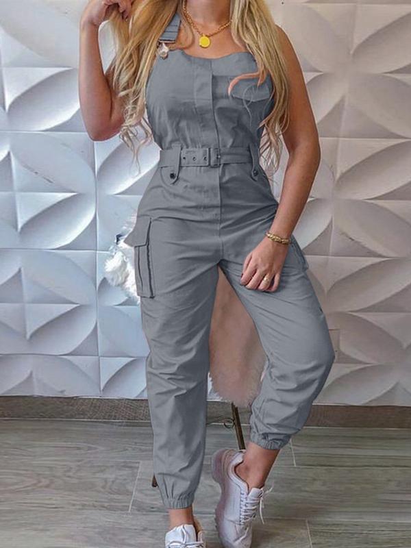 Stilzeits | Damen Jumpsuits Werkzeuggürtel Ärmellos Träger Einfach Rückhaltung Fuß Jumpsuit