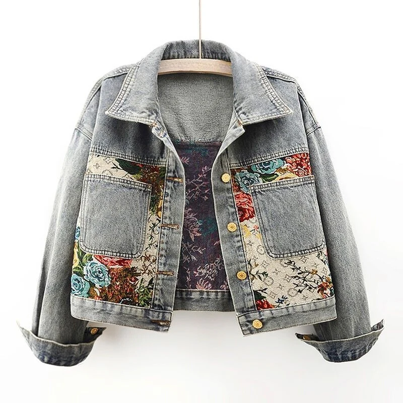 Damen Blumen-Jeansjacke – Vintage Look