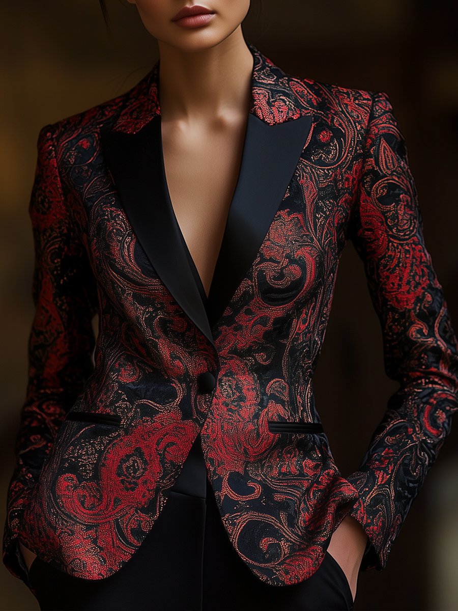 Stilzeits | Satin Jacquard Blazer Mit Paisley Muster