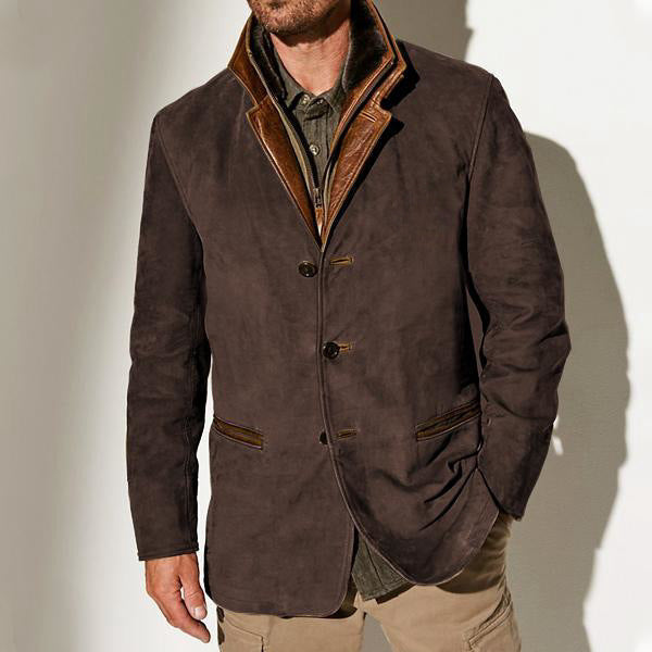 Stilzeits | Herren Wildlederjacke mit Lederbesatz - Reverskragen-Design