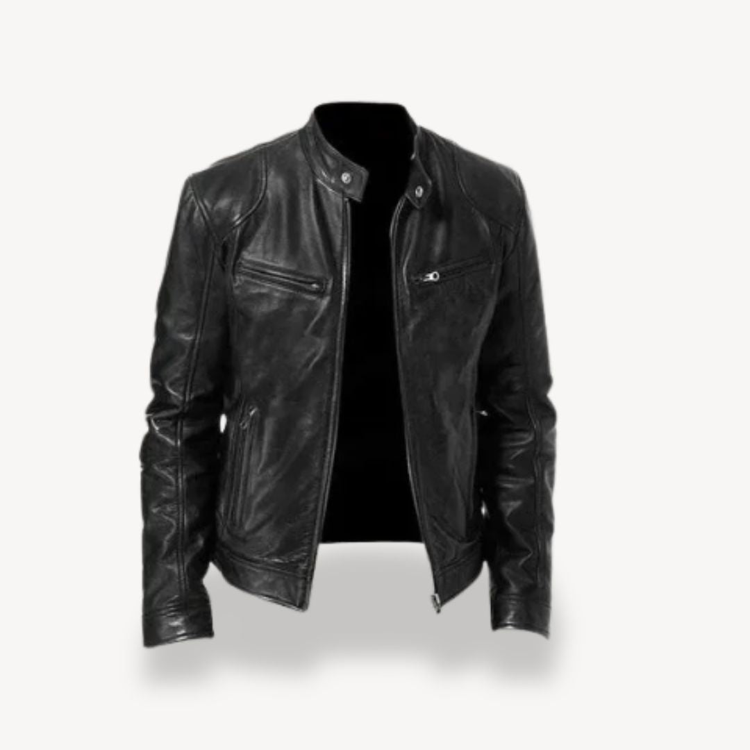 Stilzeits | Herren Premium Leder Bikerjacke - Reißverschluss-Stil