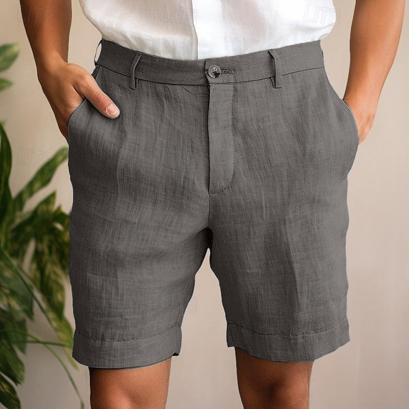 Herren shorts aus Leinen mit Knopfverschluss und Seitentaschen