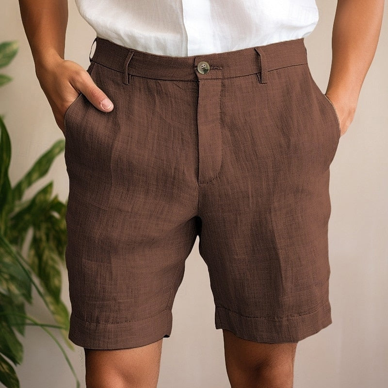 Herren shorts aus Leinen mit Knopfverschluss und Seitentaschen