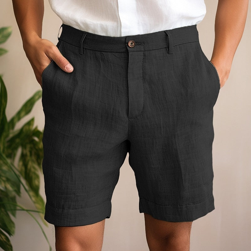Herren shorts aus Leinen mit Knopfverschluss und Seitentaschen