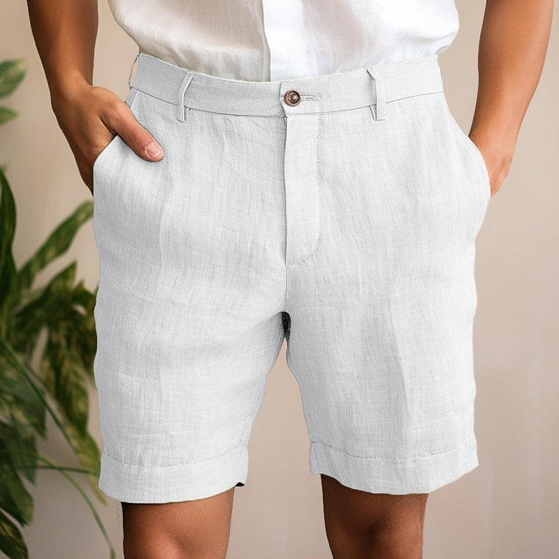 Herren shorts aus Leinen mit Knopfverschluss und Seitentaschen