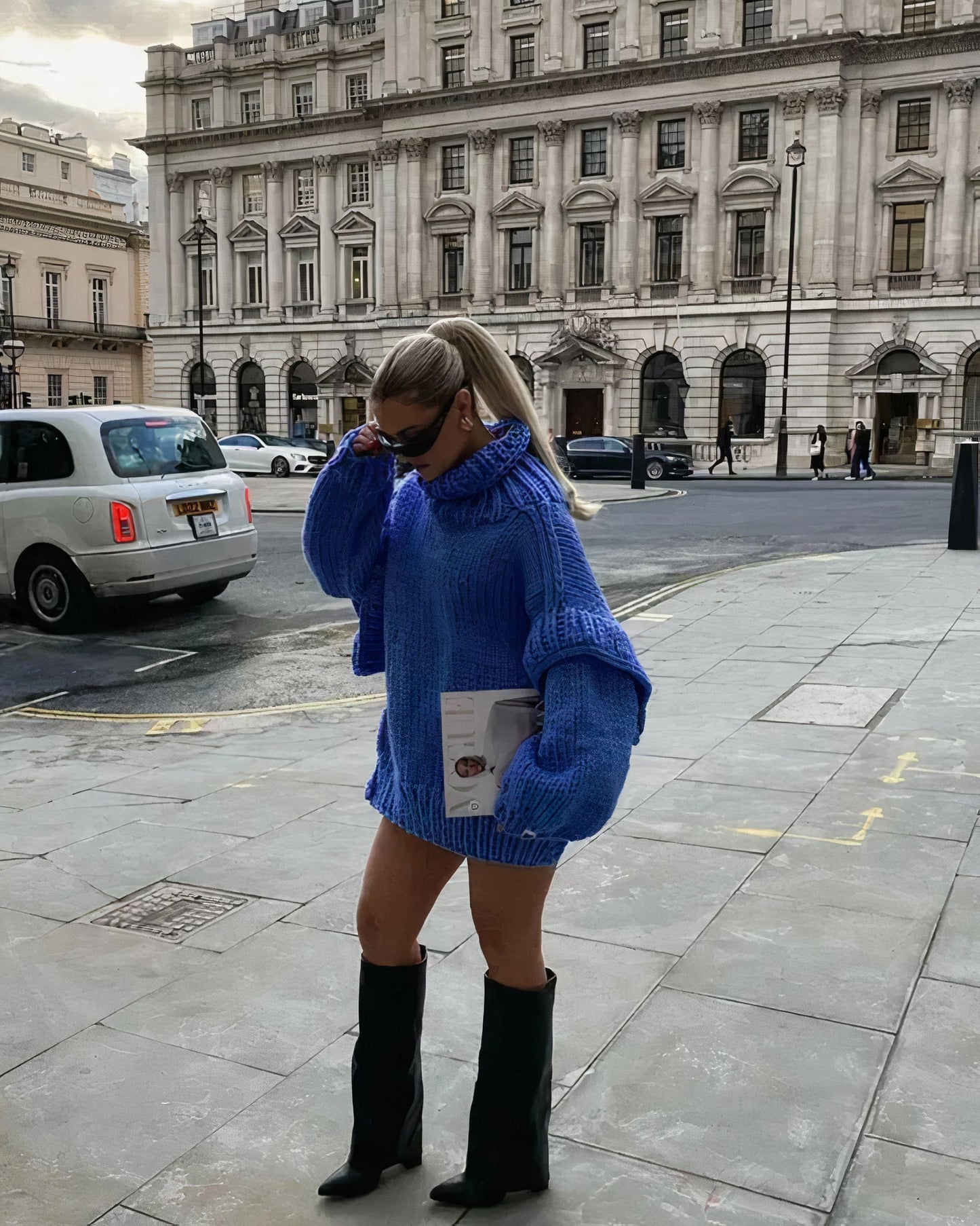 Strickpulloverkleid für Damen - Katzenmotiv