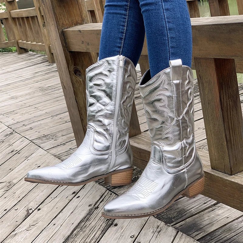 Damen Cowboy-Stiefel Mit Reißverschluss | Blockabsatz