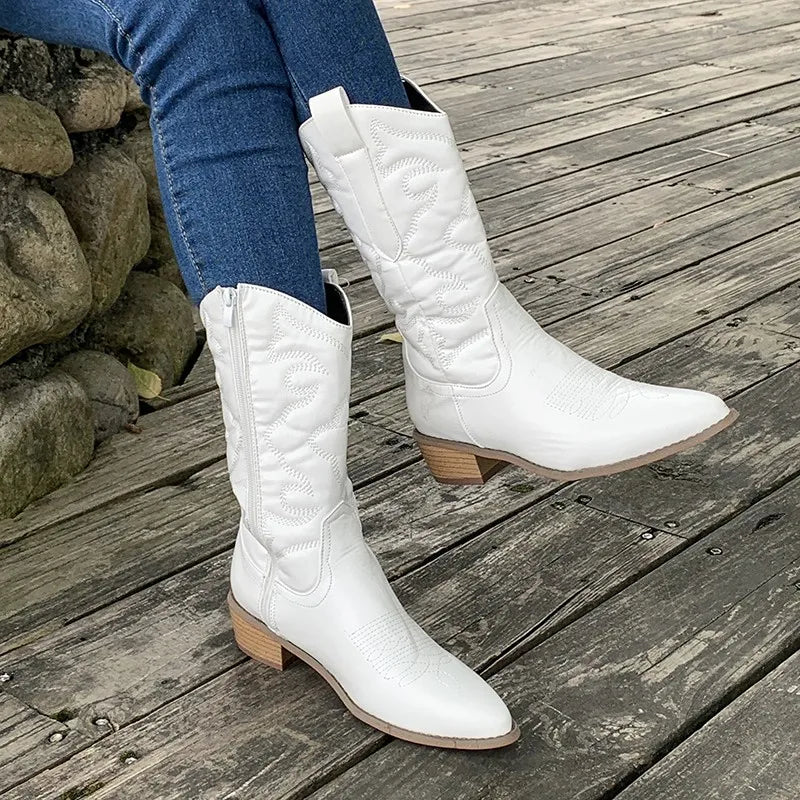 Damen Cowboy-Stiefel Mit Reißverschluss | Blockabsatz