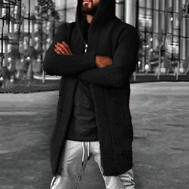 Stilzeits | Mittlange Herren – Strickcardigan mit Kapuze