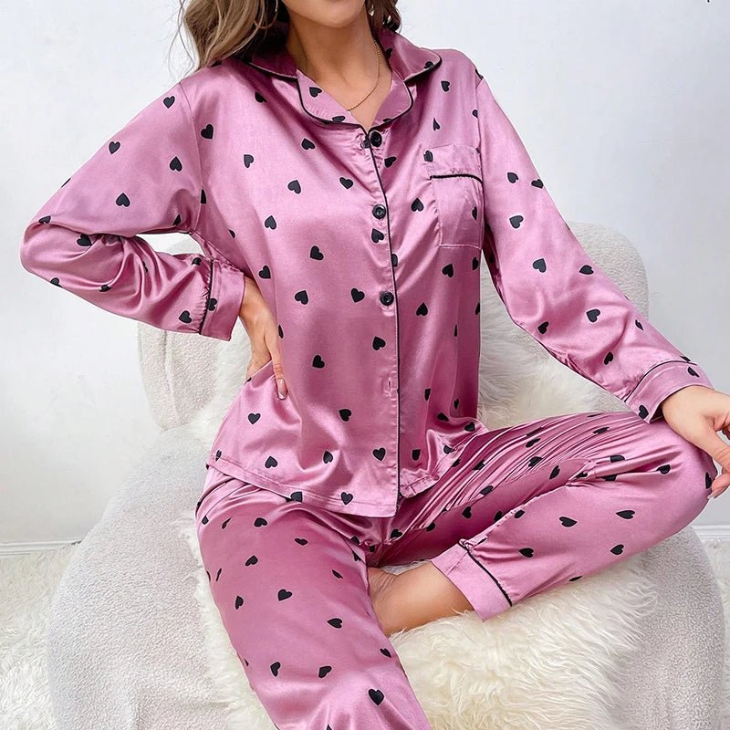 Damen Pyjama Set - Geknöpft mit Muster-Print