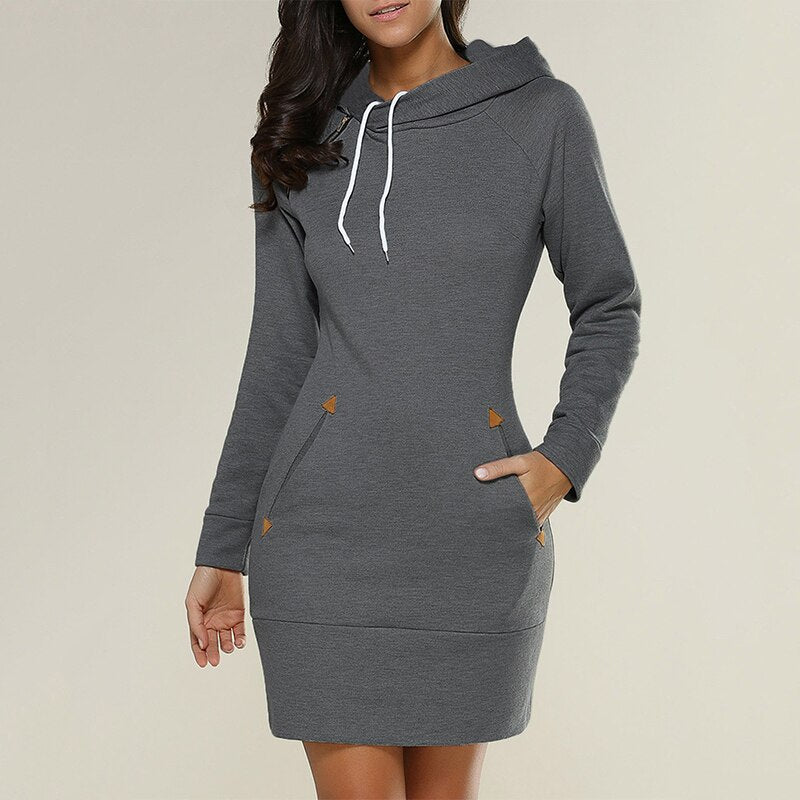 Damen Slim Fit Hoodie-Kleid - Mini-Länge mit Taschen