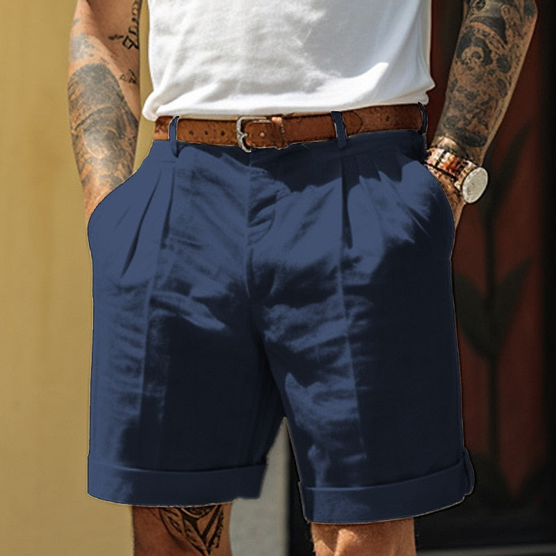 Herren Sommer Umgeschlagenem Saum shorts mit Seitentaschen