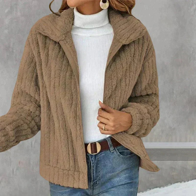 Stilzeits | Lässige Plushjacke mit Reißverschluss Kunstfell Warm und Elegant
